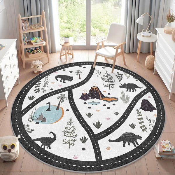 Melnbalts mazgājams bērnu rotaļu paklājs ø120 cm Dino Park – Mila Home-image-1
