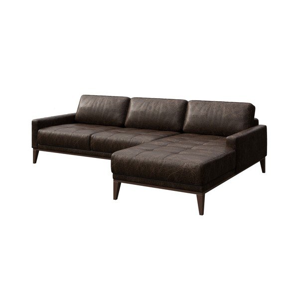 Tumši brūns ādas stūra dīvāns MESONICA Musso Tufted, labais stūris-image-2