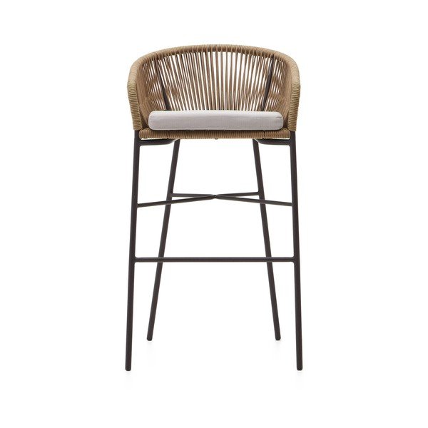 Dabīga toņa metāla/polsterēts dārza bāra krēsls Yanet – Kave Home-image-4