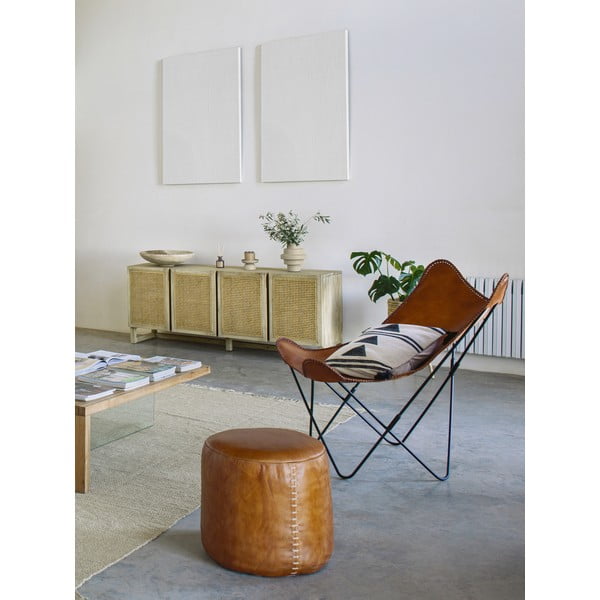 Konjaka brūns ādas pufs Kave Home Cesia-image-4