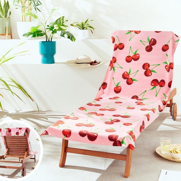 Rozā kokvilnas pludmales dvielis 78x200 cm Cherries – Catherine Lansfield-image-4