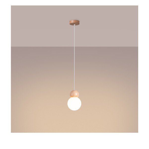 Balta/dabīga toņa masīvkoka piekaramā lampa ar stikla abažūru ø 11 cm Glim – Sollux-image-4