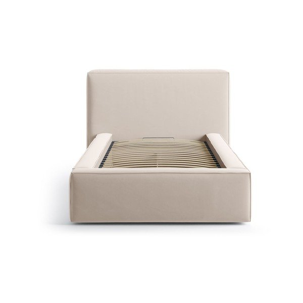 Bēša polsterēta vienvietīga gulta ar veļas kasti un redelēm 90x200 cm Jodie – Micadoni -image-3