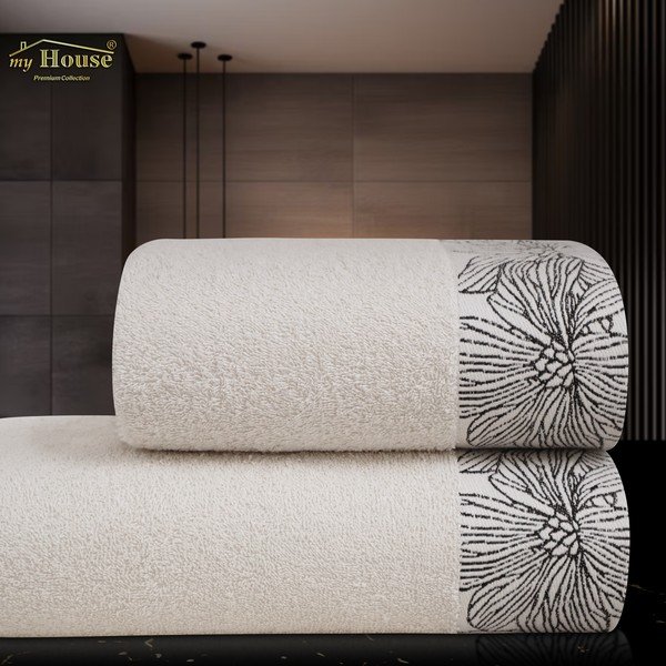 Ziloņkaula krāsas frotē kokvilnas dvielis 50x100 cm Valencia – My House-image-1