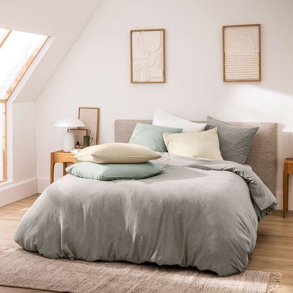 Pelēka divguļamā/īpaši gara trīsdaļīga kokvilnas gultas veļa 240x220 cm Meline – douceur d'intérieur-image-3