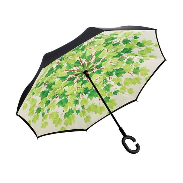 Zaļš un melns lietussargs Ambiance Leaves, ⌀ 105 cm