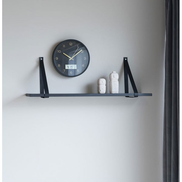 Melns koka plaukts ar ādas rokturiem House Nordic Forno, 80 x 20 cm-image-1