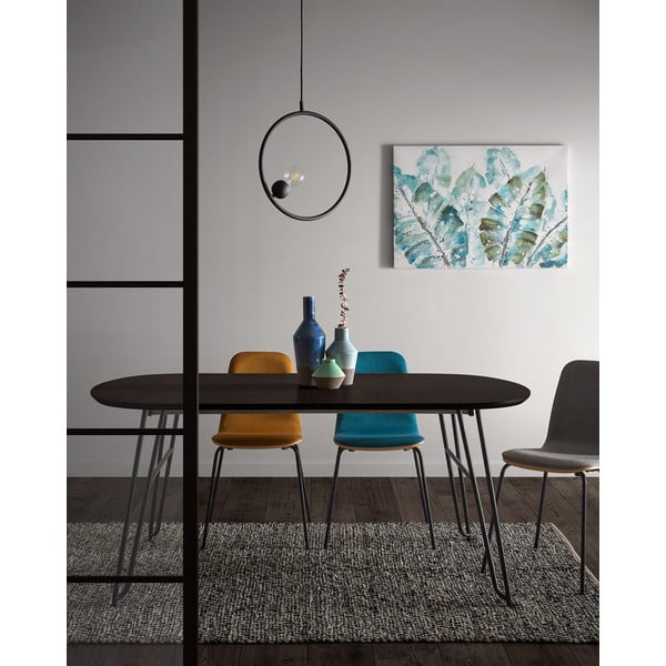 Tumši brūns izvelkams ēdamgalds ar oškoka imitācijas galda virsmu 100x170 cm Milian – Kave Home-image-1