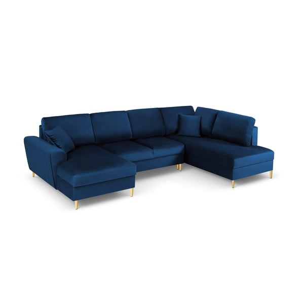 Zils samta salokāms stūra dīvāns ar uzglabāšanas vietu (ar labo stūri/U veida) Kyoto – Cosmopolitan Design-image-1