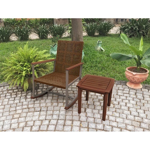Tumši brūns masīvkoka šūpuļkrēsls ar galdu Sinaloa – Garden Pleasure-image-1