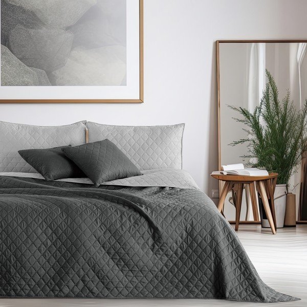 Pelēks divpusējs mikrošķiedras gultas pārklājs DecoKing Axel Charcoal Silver, 170 x 270 cm-image-1