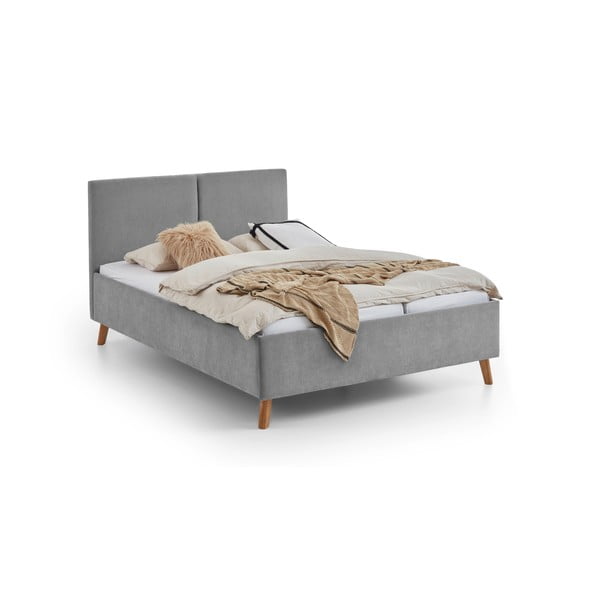 Pelēka polsterēta divvietīga gulta ar redelēm 140x200 cm Piano – Meise Möbel-image-4
