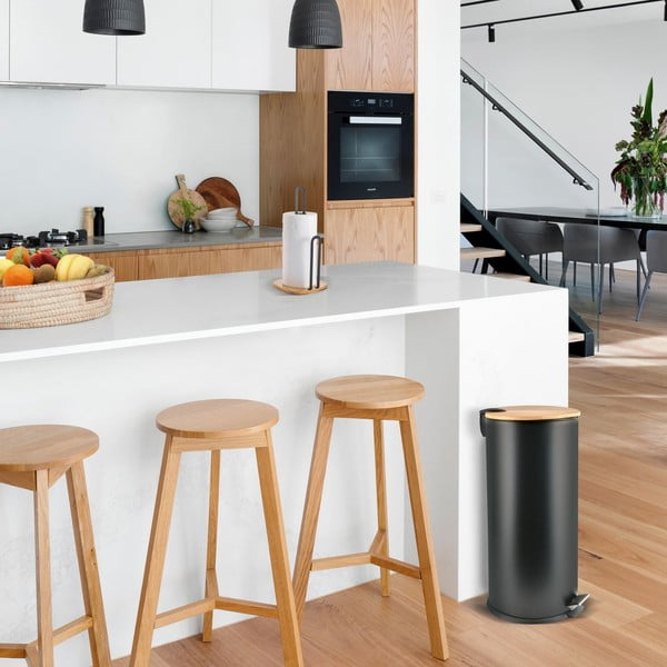 Matēti melna tērauda atkritumu tvertne ar pedāli 30 l   Adonis – Spirella-image-1