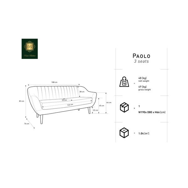 Zils trīsvietīgs dīvāns Mazzini Sofas Benito-image-2