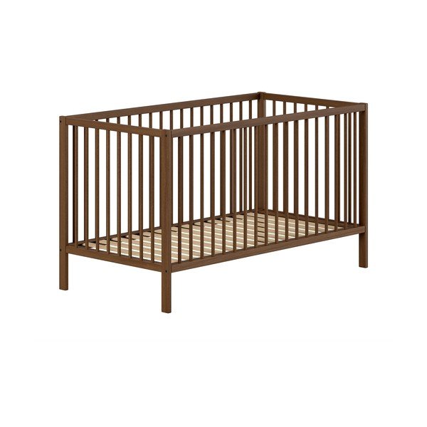 Brūna dižskābarža masīvkoka bērnu gultiņa ar noņemamu sānu/ar regulējamu augstumu 70x140 cm Dino – Vipack