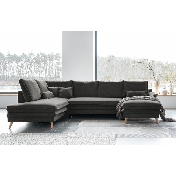 Tumši pelēks salokāms stūra dīvāns (ar kreiso stūri/U veida) Charming Charlie – Miuform-image-4