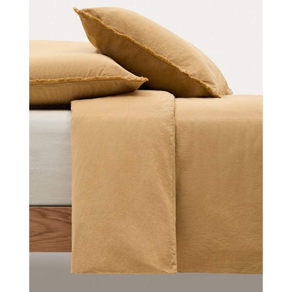 Sinepju dzeltena divguļamā gultas veļa no kokvilnas perkala 260x240 cm Sifinia – Kave Home-image-3