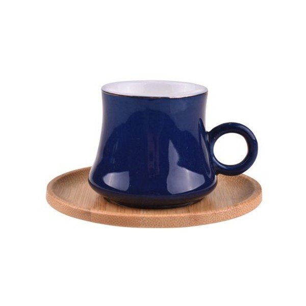 6 zilu porcelāna krūžu komplekts ar bambusa paliktņiem Bambum Harem-image-1