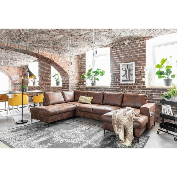 Brūns izlaižams U-veida dīvāns no ādas imitācijas Miuform Lofty Lilly Vintage, kreisais stūris-image-4