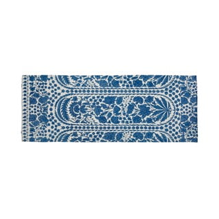Zils paklājs ar kokvilnas samtu Atelier Blue Flowers, 55 x 135 cm