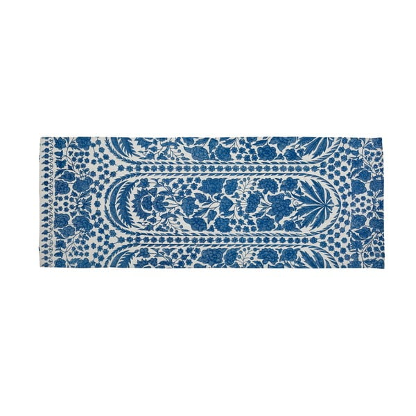 Zils paklājs ar kokvilnas samtu Atelier Blue Flowers, 55 x 135 cm