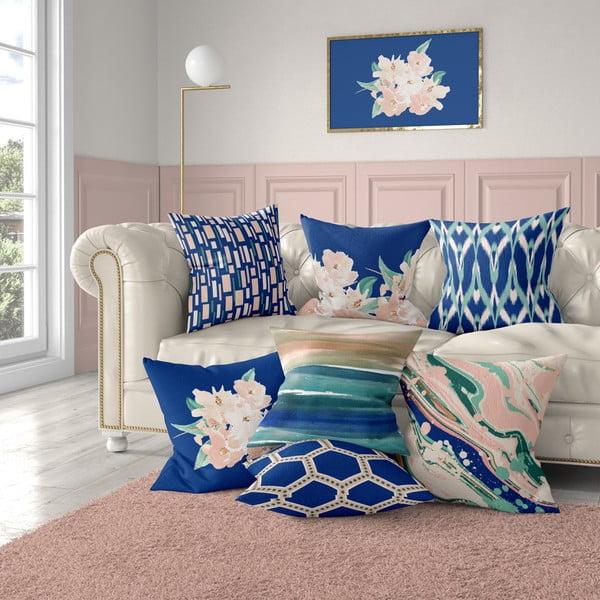 Zila un rozā spilvendrāna Mike & Co. NEW YORK Honey Artsy, 43 x 43 cm-image-2