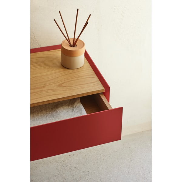 Sarkans piekarināms naktsskapītis ar ozolkoka imitācijas galda virsmu Arista – Teulat-image-2