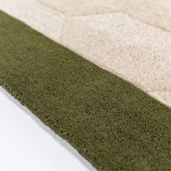 Zaļš/dabīga toņa ar rokām darināts vilnas celiņa paklājs 60x230 cm Apex Border Wool – Flair Rugs-image-2