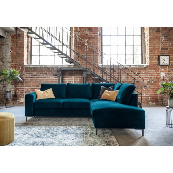 Tirkīzzils samta salokāms stūra dīvāns (ar labo stūri) Lofty Lilly – Miuform-image-4