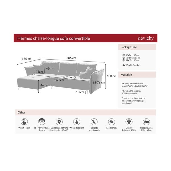 Tumši rozā samta stūra izlaižams dīvāns Devichy Hermes, kreisais stūris-image-4