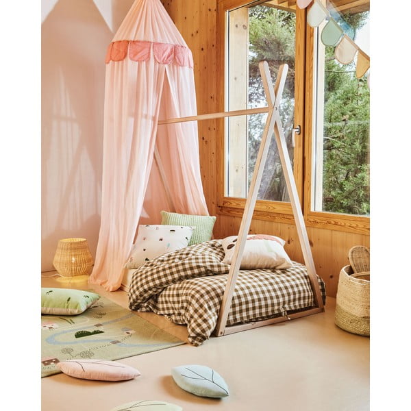 Dabīga toņa dižskābarža masīvkoka bērnu gulta mājas formā ar redelēm 90x190 cm Maralis – Kave Home-image-2