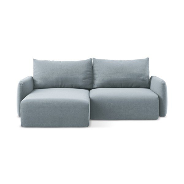 Zils samta salokāms stūra dīvāns ar uzglabāšanas vietu (ar kreiso stūri/ar zvilni) Kalena – Makamii