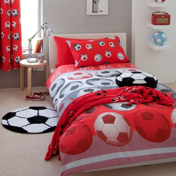 Bērnu sarkanā gultasveļa Catherine Lansfield Futbols, 135 x 200 cm