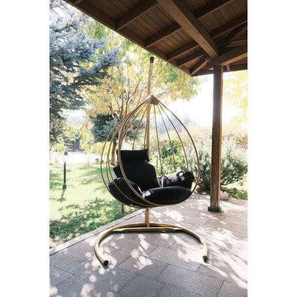 Melns/zelta krāsas dārza piekaramais krēsls Damla – Floriane Garden-image-2