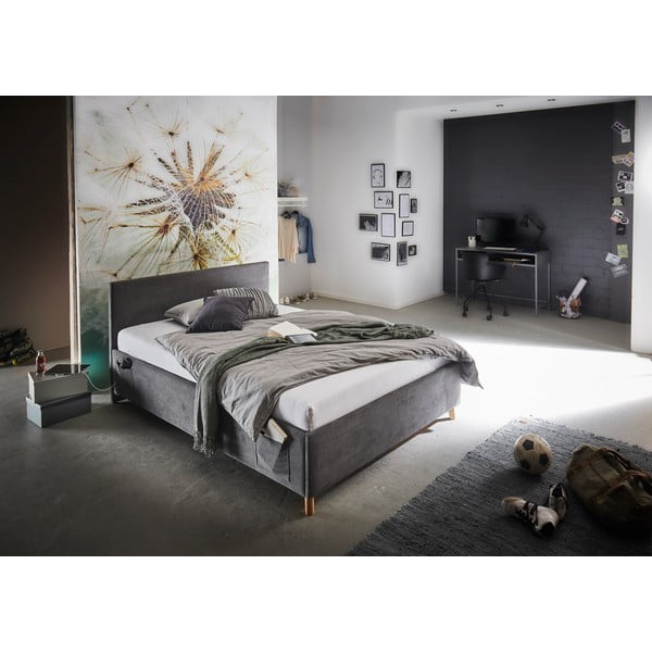 Antracīta pelēka polsterēta bērnu gulta bez režģa 140x200 cm Cool – Meise Möbel-image-1