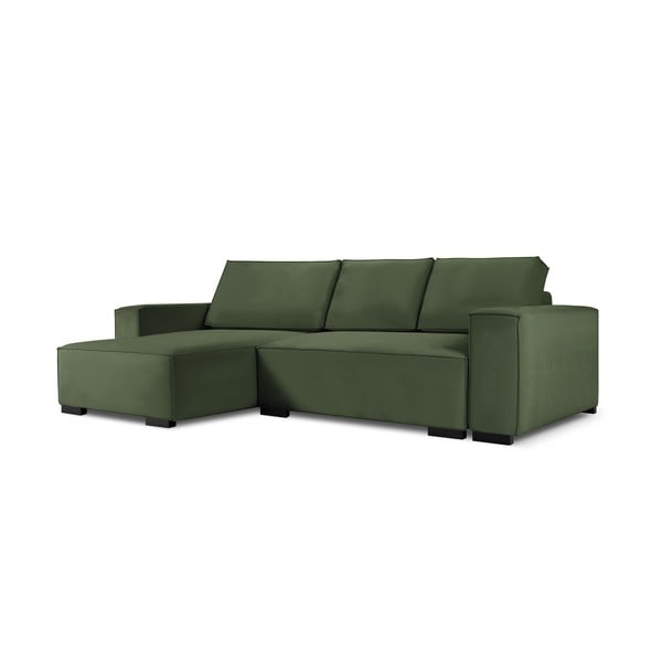 Zaļš velveta izvelkamais stūra dīvāns ar veļas kasti Sofas Azalea