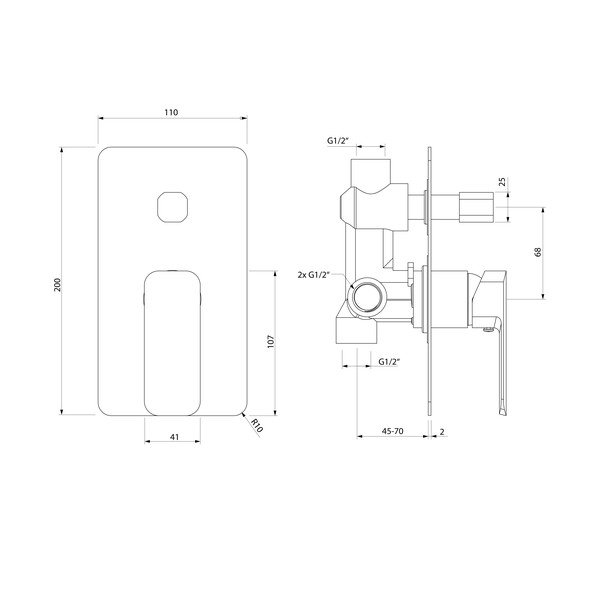 Spīdīgas sudraba krāsas iebūvēts jaucējkrāns dušai (ar 2 izvadiem) Spy – Sapho-image-1