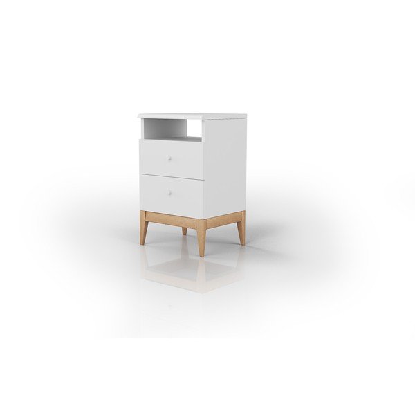 Baltas priedes koka naktsskapītis ar 2 atvilktnēm Skandica Livia, augstums 64 cm-image-2