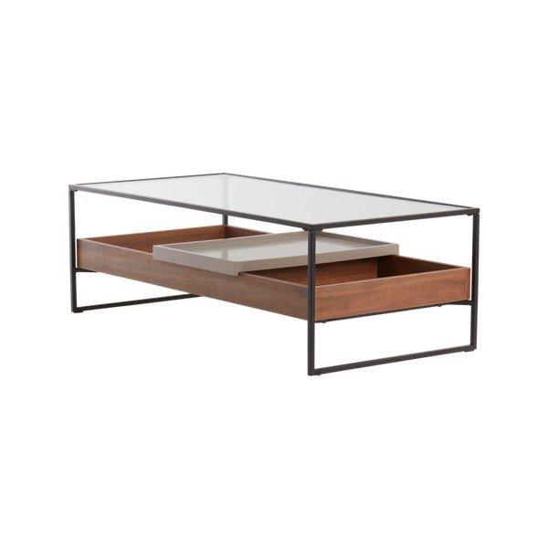 Tumša dabīga toņa žurnālgaldiņš ar stikla galda virsmu 60x120 cm Sveg – Jotex-image-1