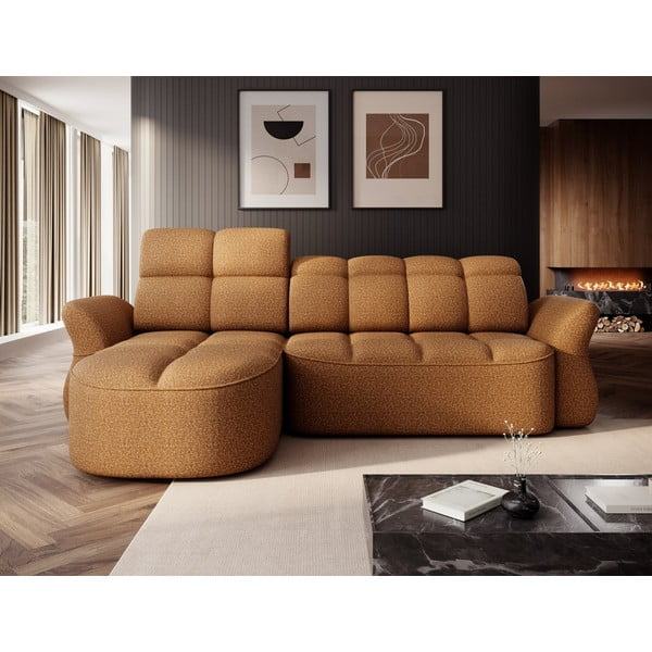 Dzeltens/brūns samta salokāms/ar uzglabāšanas vietu stūra dīvāns (ar kreiso stūri/ar zvilni) Beneth – ELTAP-image-1