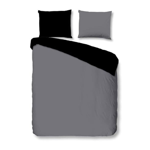 Pelēka un melna kokvilnas divguļamā gultasveļa Good Morning Basso, 200 x 200 cm