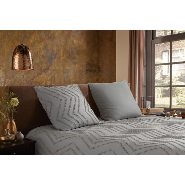 Pelēka/brūna vienguļamā mikrošķiedras gultas veļa 140x220 cm Pure Zigzag – Good Morning-image-1