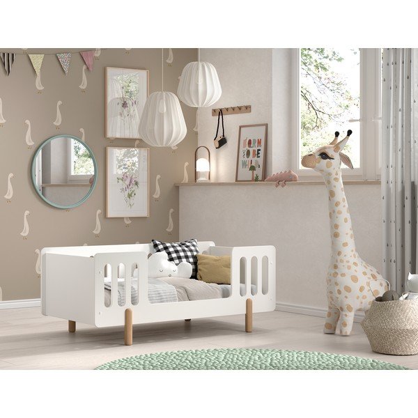 Balta priedes masīvkoka bērnu gultiņa 70x140 cm SMILE – Vipack-image-1