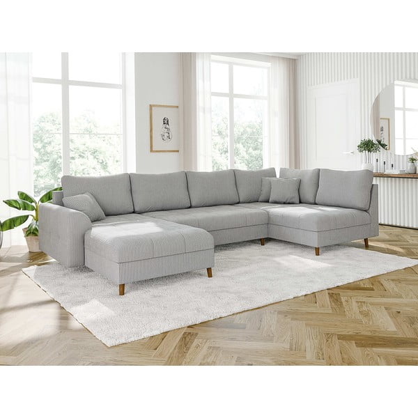 Gaiši pelēks velveta stūra dīvāns (ar kreiso stūri/U veida) Ariella – Ropez-image-3