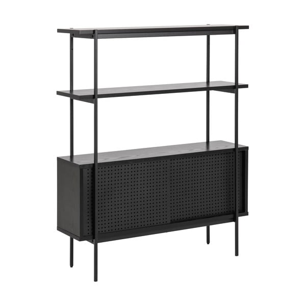 Melns grāmatplaukts ar oškoka imitāciju un bīdāmām durvīm 94x114 cm Angus – Actona-image-2