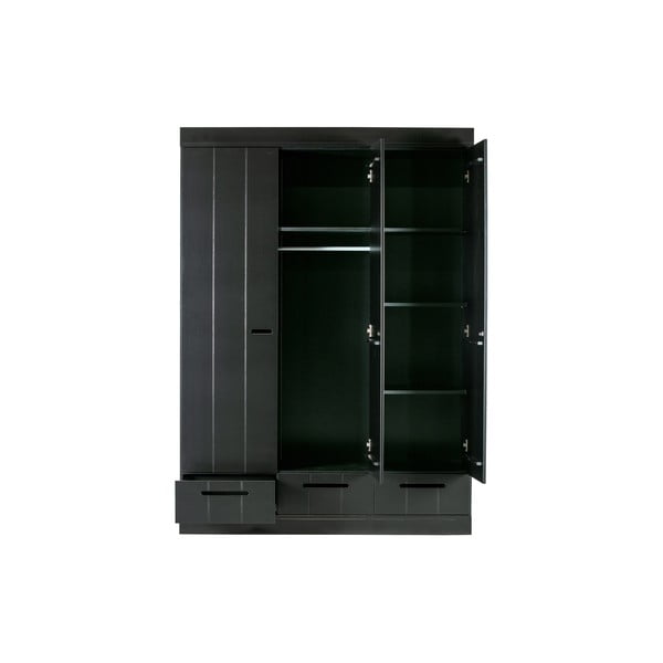 Melns drēbju skapis ar konstrukciju no priedes WOOOD Connect, platums 140 cm-image-3