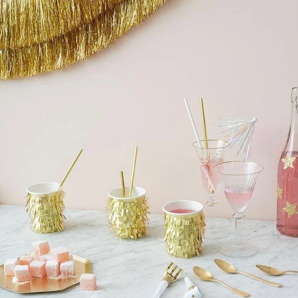 Papīra vienreizlietojamās glāzītes (8 gab.) Gold Fringe Party – Meri Meri-image-2