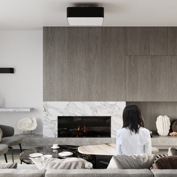 Melna griestu lampa ar stikla/auduma abažūru 55x55 cm Kortez – Sollux-image-4