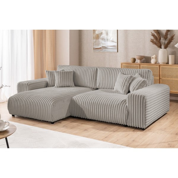 Gaiši pelēks izvelkams velveta stūra dīvāns ar uzglabāšanas vietu (ar kreiso stūri) Sarina – Ropez-image-4