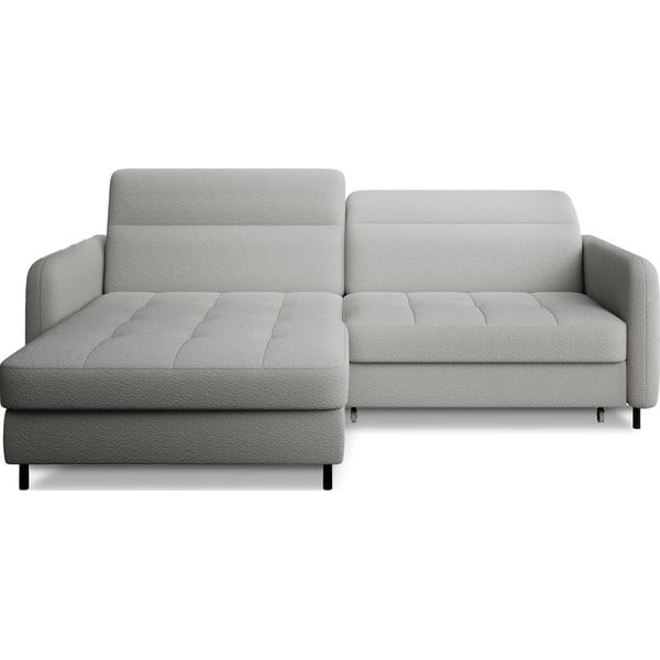 Pelēks salokāms/ar uzglabāšanas vietu stūra dīvāns no buklē auduma (ar kreiso stūri/ar zvilni) Gomsi – ELTAP